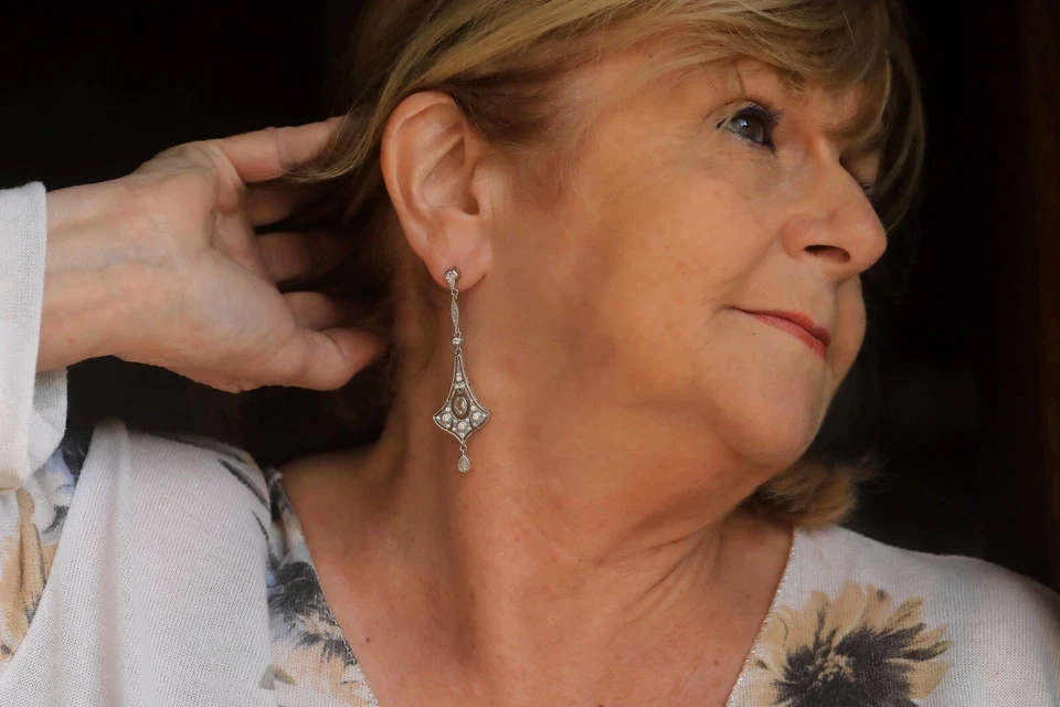 Ohrringe Lang Art Déco Clip On Silber Kerzenständer Cz Weiß Tropf SC1 - Bild 4 von 4