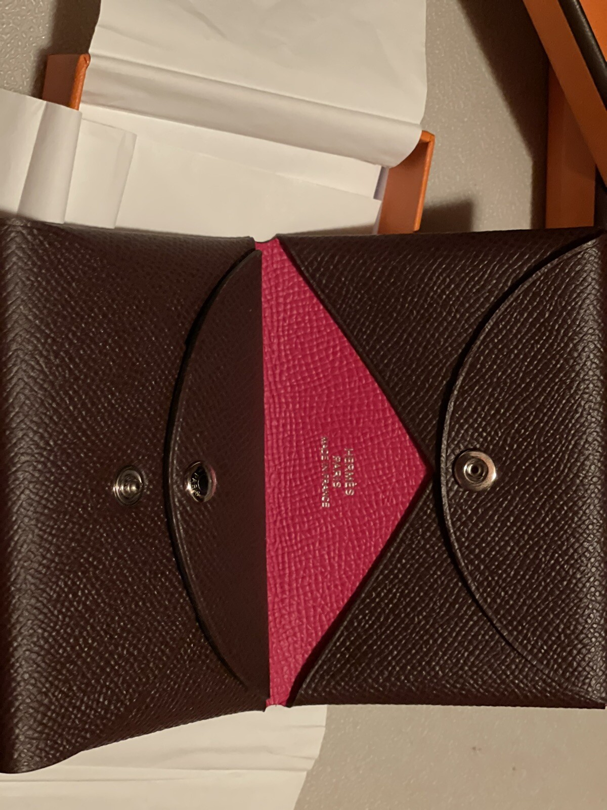 hermes calvi duo wallet verso chevre new Authentic Rouge Sellier /  Framboise | eBay