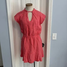S'EDGE Women’s Medium Pink 100% Linen Raleigh Mini Dress Feminine Classic