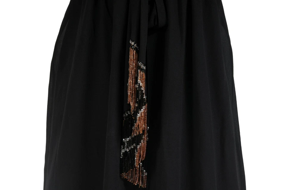 Maxi Vestido de Noche Emilio Pucci Mujer US6 36 Negro Seda Cristal Borla Foto 3 de 4