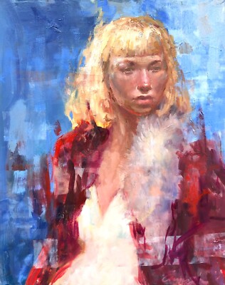 Beautiful Girl painting portrait original oil on canvas impressionism artwork 