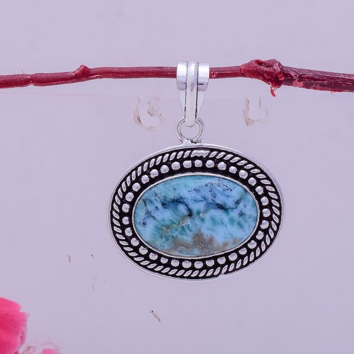 Encantador Caribe Larimar Gema 925 Plata de Ley Handmade Colgante 5.3cm - Imagen 2 de 3
