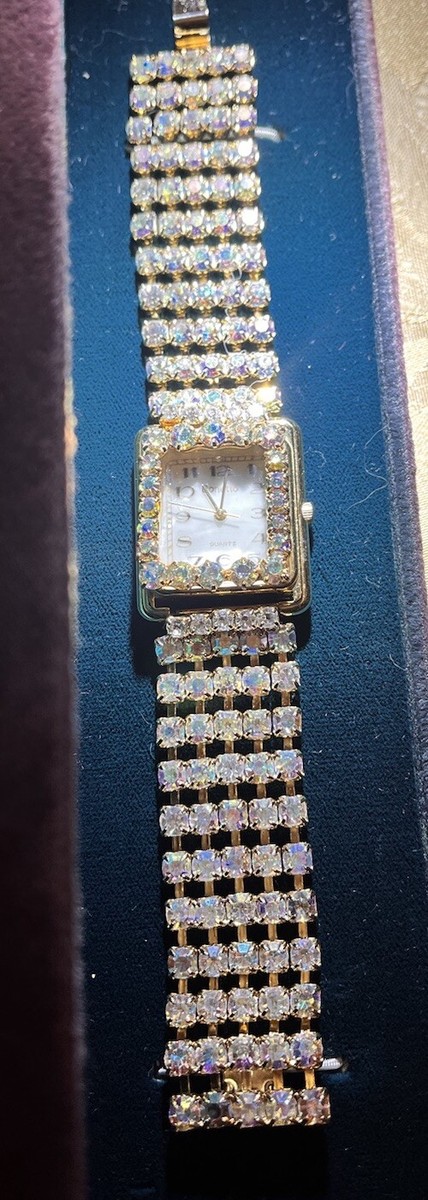 Vintage Bonetto Watch Women Gold Tone Encrusted Crystals  display picture 1