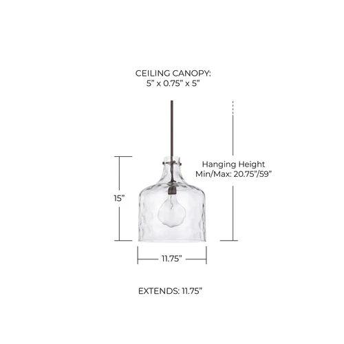 HomePlace Lighting 325717BZ Crawford Urban/Industrial Clear Water Glass Jar P... - Picture 2 of 3