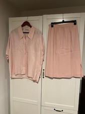Women's vintage pink 100 silk shirt and skirt set