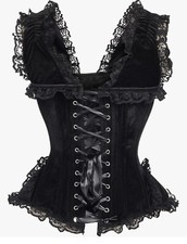 Daisy Top Drawer Black Velvet  Lace Steel Boned Corset with Cap Sleeves Size 6x
