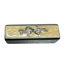 Vintage Metal Lipstick Case Bejeweled Bow Yellow Rhinestones Ribbon Bow Mirror