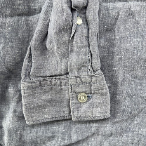 Burberry Brit Shirt Mens L Blue Button Down Long Sleeve Solid Classic Fit Linen - Picture 2 of 10