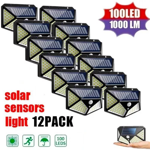 Solar Power 100 LEDs Light PIR Motion Sensor Outdoor Security Lamp Wall Garden