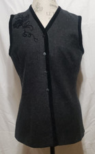 Vintage Orvis Made In Usa 100% Wool Women's Floral Stitched Black Vest - Sz 8*
