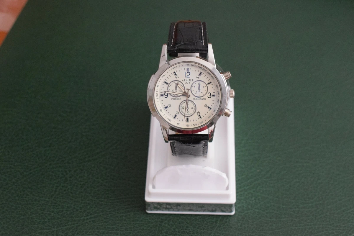 Reloj YAZOLE 271vidrio azul de cuarzo acero inoxidable cuero negro