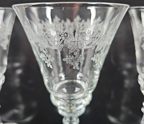 4 Bryce Charlene Water Goblets Set Depression Floral Cut Etch Clear Stemware Lot - Picture 22 of 24
