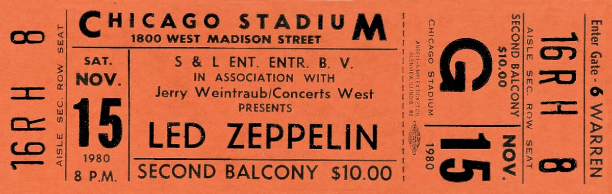 Led Zeppelin 1980 Chicago Concert Poster & Ticket set Tour Ready