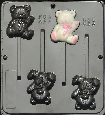 Teddy Bear Lollipop Chocolate Candy Mold Baby Shower 684 NEW