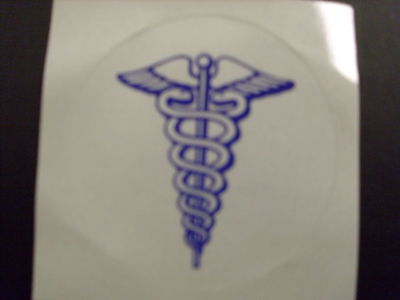 MEDICAL CADUCEUS 3'' CIRCLE  WHITE & BLUE REFLECTIVE DECAL STICKER 