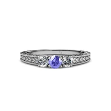 Tanzanite and Diamond Womens 3 Stone Engagement Ring 0.99 ctw 14K Gold JP:75038