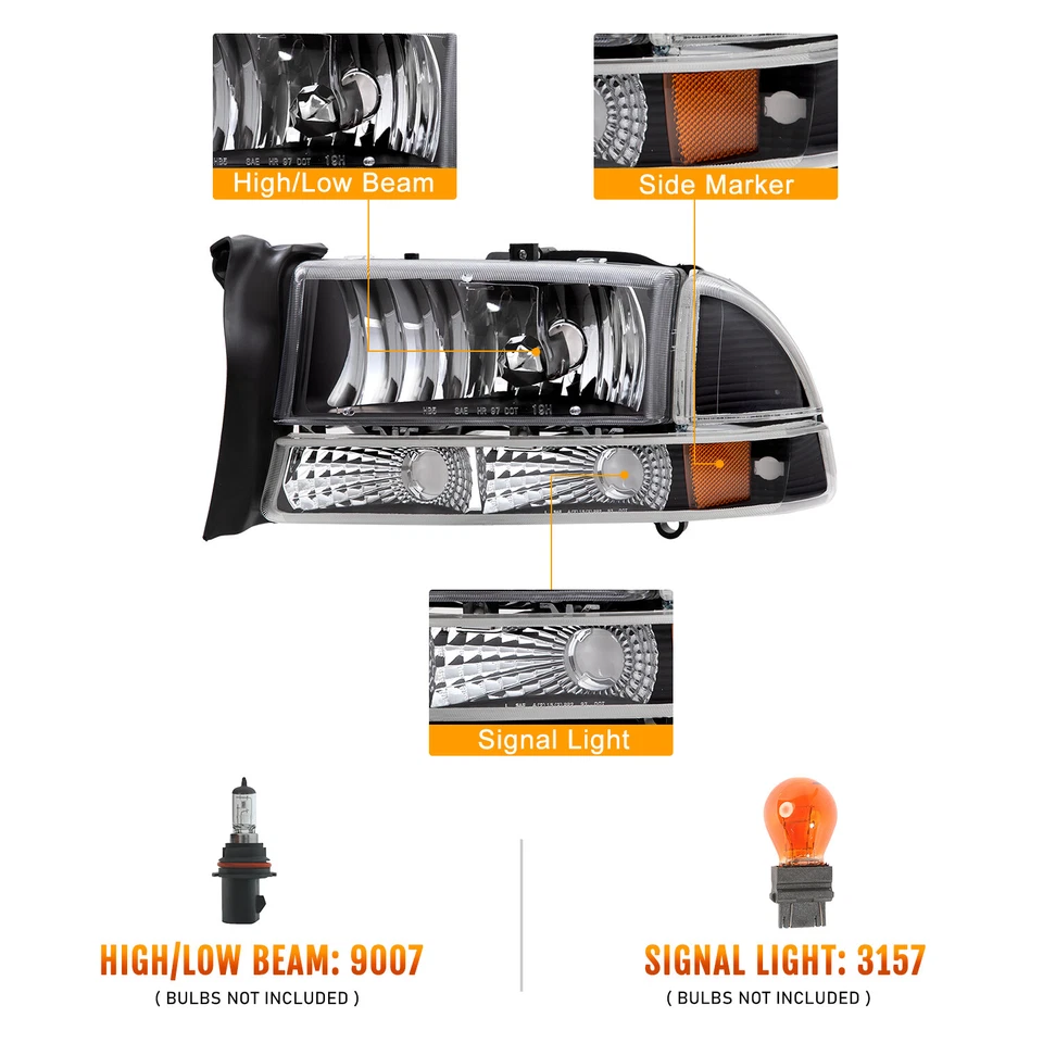 For 1997-2004 Dodge Dakota Headlamp 1998-2003 Dodge Durango Headlights LH+RH Foto 2 de 4