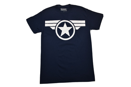 Marvel Para Hombres Capitán América Estrella Logo Disfraz Azul Marino Camisa Nueva S, M - Imagen 1 de 5