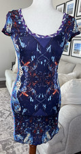 Custo Barcelono Multi Print Leopard Bodycon Stretch Mini Dress Size Small