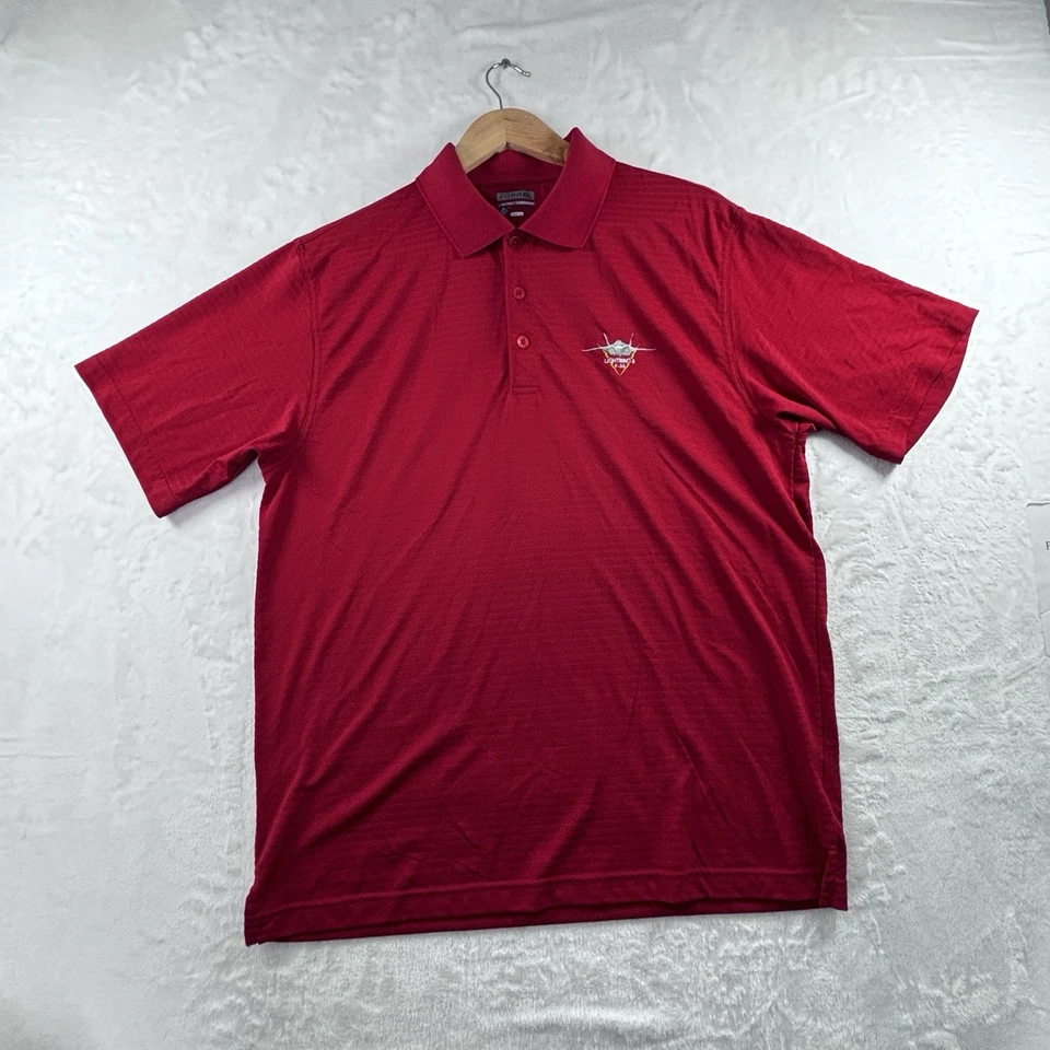 F-35 Lightning II Zorrel Golf Polo Shirt Men’s Sz L Red Embroidered Lockheed Jet - Image 3 of 4