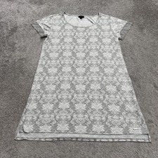 Tahari Damask Lace T-Shirt Dress Womens Large Gray White Short Sleeve Casual