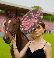 Kentucky Derby Fascinator Fuchsia Hot Pink Black Hat Royal Ascot Del Mar Bridal