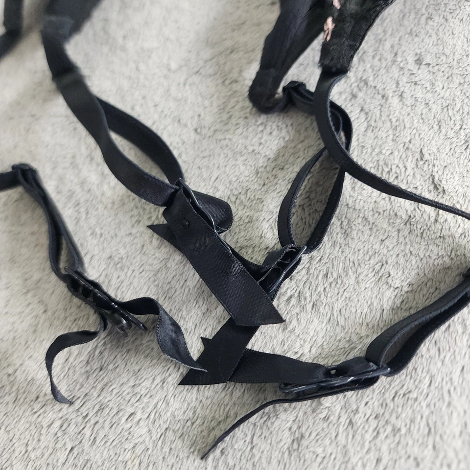 Corsé vintage Victoria's Secret para mujer 34B negro rosa encaje tirantes muy sexy Foto 4 de 4