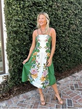 Sz XXS Farm Rio Sweet Bloom Dreamscape Linen-Blend Midi-Dress