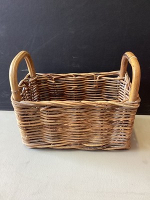 Vintage Rustic Style Rectangular Woven Wicker Storage Basket With Handles