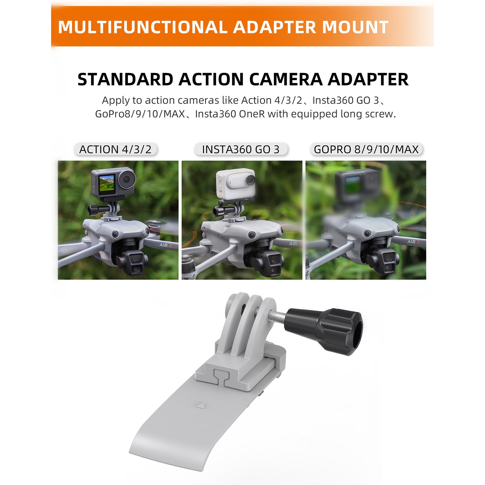For DJI Air 3 Drone Action Camera Adapter Base Extension Holder Accessories