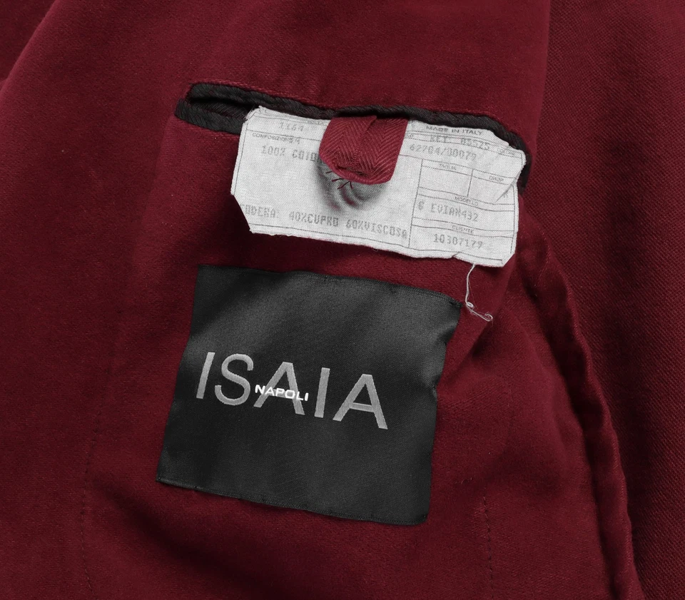 NUEVO CON ETIQUETAS BLAZER ISAIA NAPOLI Chaqueta Abrigo Vino Algodón Moleskinluxury Italia 54 Foto 3 de 4