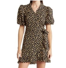 WeWoreWhat Womens Black Floral Wrap Dress Puff Sleeve Size Small Boho Romantic