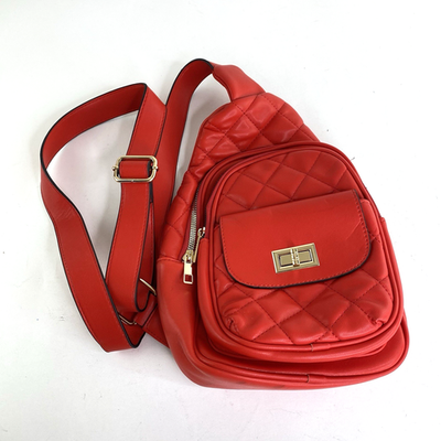 Quilted Red faux Leather Backpack with Gold-Tone Hardware Red Quilted Faux Leather Sling Bag Zippers Gold Hardware 43  main image 4