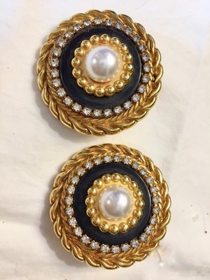 LARGE GLAMOUS EARRINGS - RUNWAY SHOW - GOLD, BLACK, RINESTONES AND PEARLS  SALE!