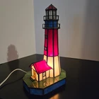 Tiffany Style Stained Glass Lighthouse Lamp 10” Vintage Nautical Coastal Works