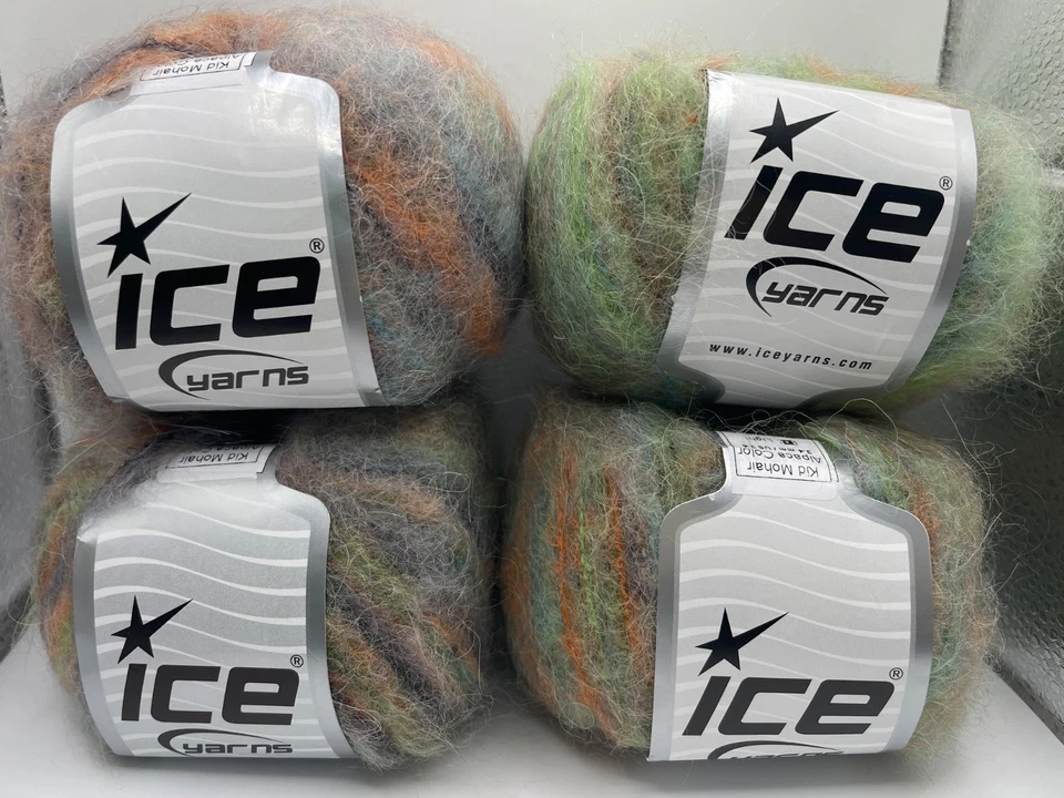 LOT of 4 Kid Mohair Alpaca Color 78046 Ice Yarn 4x295y=1,180yd Green Orange Blue - Image 2 of 4