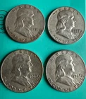 Lot of 4 Franklin Half Dollars • 90% Silver-1951, 1957, 1962, 63 Ship Fast
