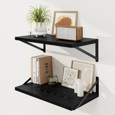 Set of 2 Floating Shelves 24W x 12D, 12 Inch Deep, Heavy Duty Metal Brackets, Bl