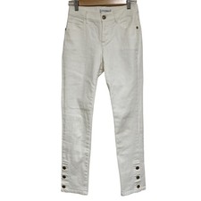 CHANEL COCO Mark Button Slim Stretch Denim Pants P60583 Size 36 White Women USED