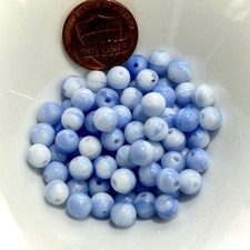 Czech Pressed Druk Round Smooth Glass Beads 6mm Blue White Opaque 80pcs CL1083