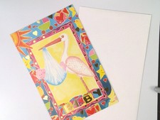 Vintage Fantusy New Baby Stork Greeting Card CB50-620 Gold Foil Made in USA