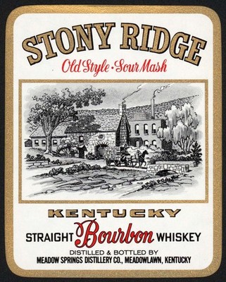 Vintage label STONY RIDGE Bourbon Whiskey large size Meadowlawn Kentucky n-mint+