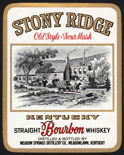 Vintage label STONY RIDGE Bourbon Whiskey large size Meadowlawn Kentucky n-mint+