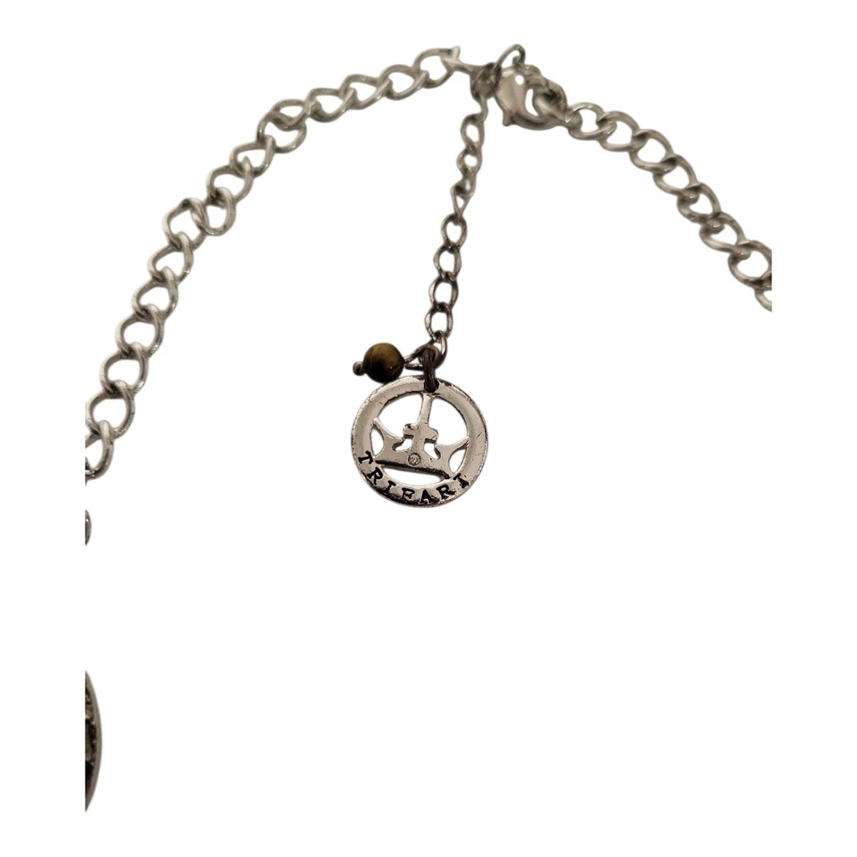 Vintage Trifari Necklace Faux Turquoise Silver Tone textured smooth 18 in - Image 3 of 4