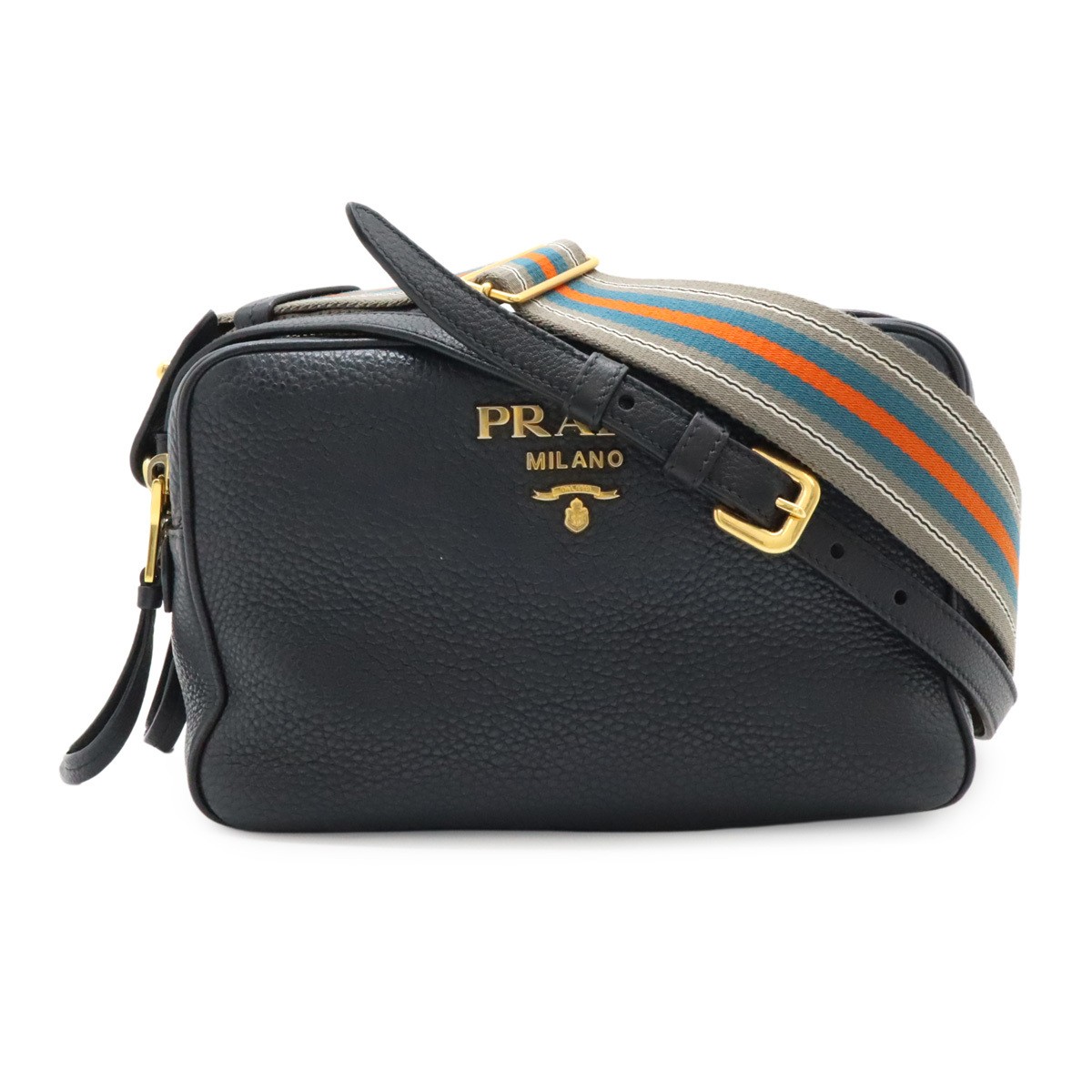 Prada 1Bh082 2-Way Crossbody Shoulder Bag with Striped Strap in Nero Leather