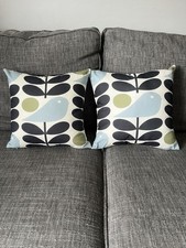 Image of Orla Kiely inspired blue multi  Linear Stem Cushion Covers x2.  45cm x 45cm 