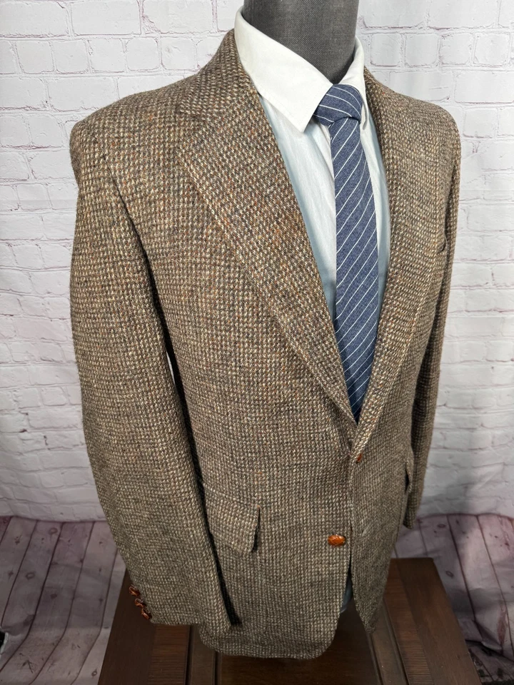 HARRIS TWEED Mens Brown SUNBRELLA Weave Wool Sport Coat Blazer Jacket SIZE 39R - Image 3 of 4