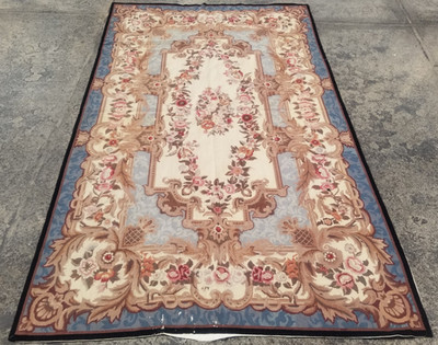 Vintage Französischer Blumen Nadelspitze Handarbeit Mehrfarbig Teppich Wollteppich 239x145 cm