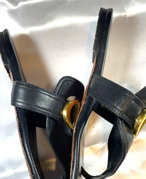 Christian Dior 30 Montaigne Thong Black Leather Gold Finish CD Sandals thumbnail 6