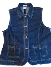FDJ French Dressing Womens Large Denim Jean Vest Shirt Buttons Western